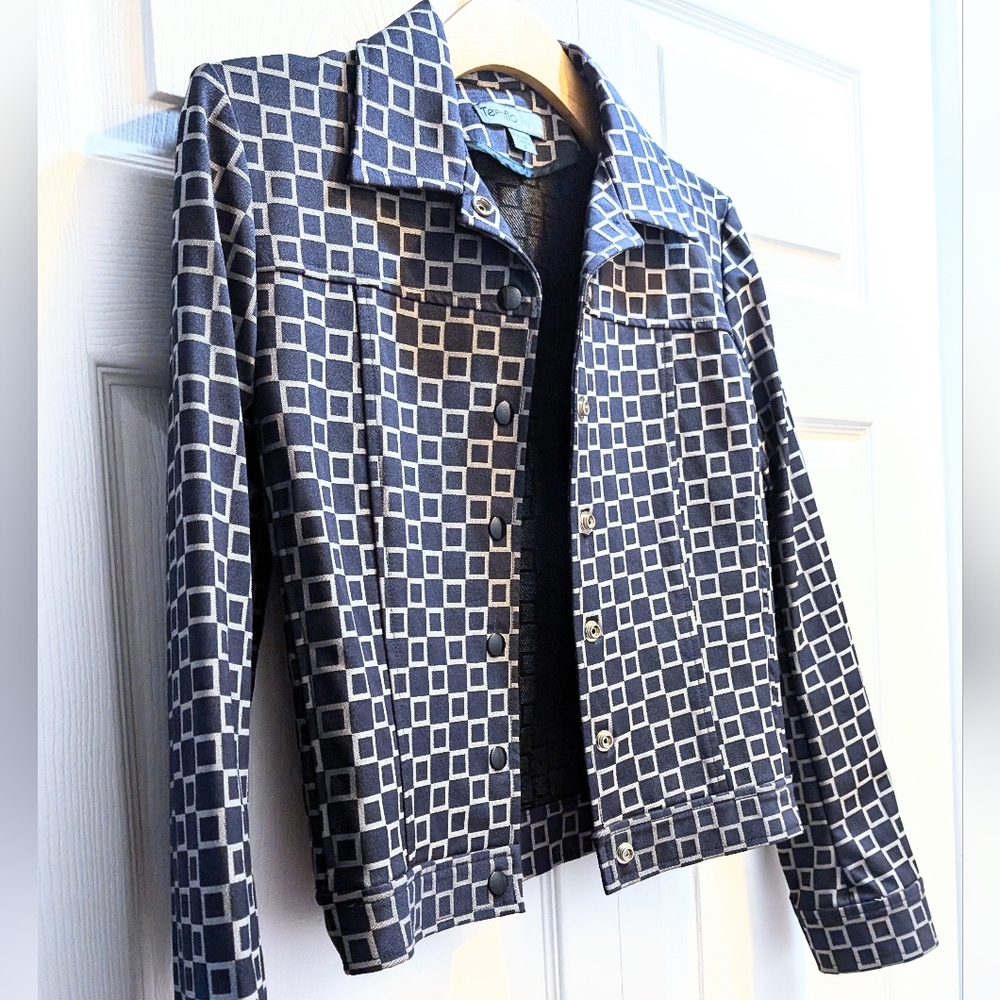 Holt's Vtg Maurice Tarica Teenflo Blue, Grey Short Checked Jacket. Sz 4 fit. HP!